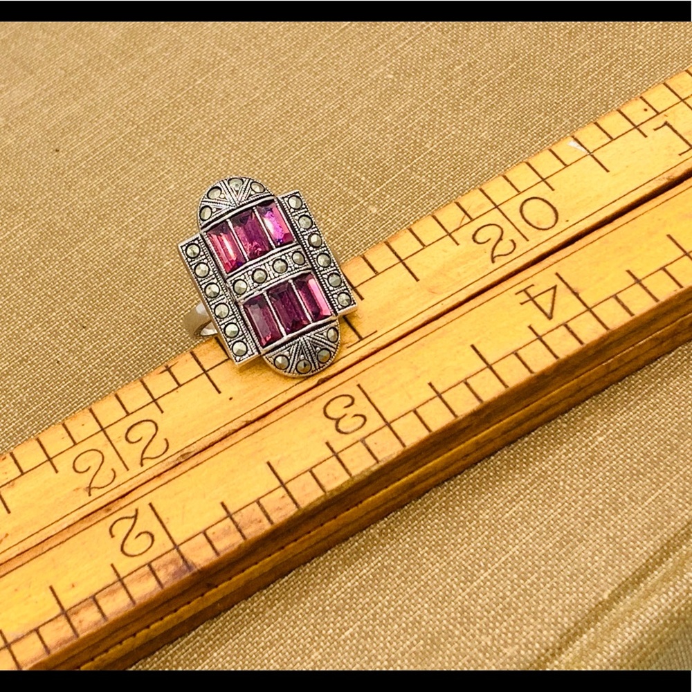 Vintage baguette ring Art Deco sterling sz 5 - 8 - Picture 10 of 11